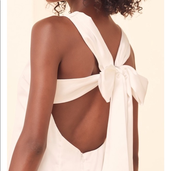 Lulus Joyful White Satin tie back mini dress - Picture 2 of 3